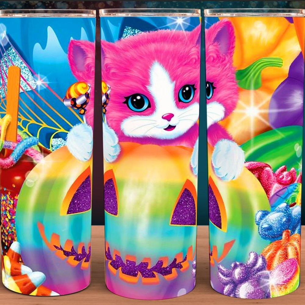 Lisa Frank Halloween Kitten Rainbow Sparkle Tumbler 20oz